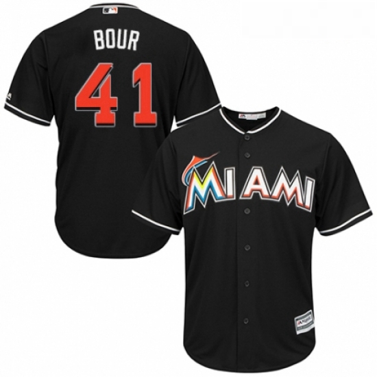 Youth Majestic Miami Marlins 41 Justin Bour Authentic Black Alternate 2 Cool Base MLB Jersey