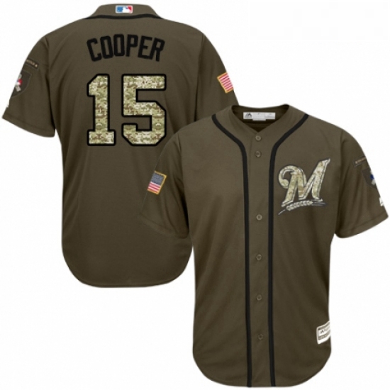 Youth Majestic Milwaukee Brewers 15 Cecil Cooper Authentic Green Salute to Service MLB Jersey