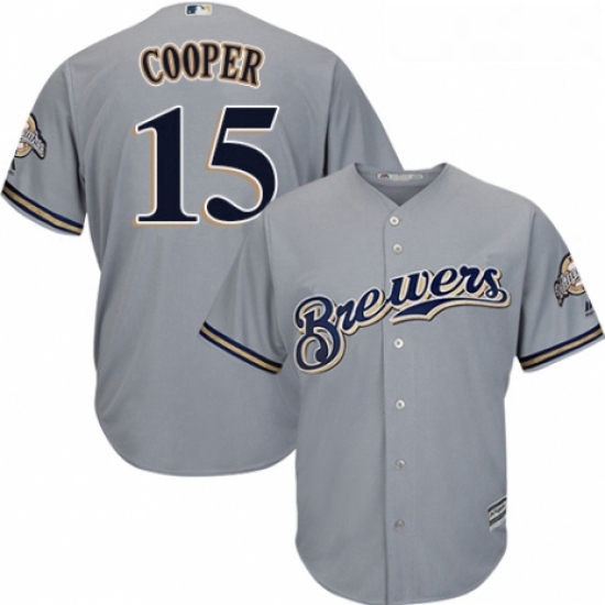 Youth Majestic Milwaukee Brewers 15 Cecil Cooper Authentic Grey Road Cool Base MLB Jersey