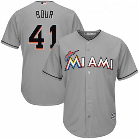 Youth Majestic Miami Marlins 41 Justin Bour Authentic Grey Road Cool Base MLB Jersey