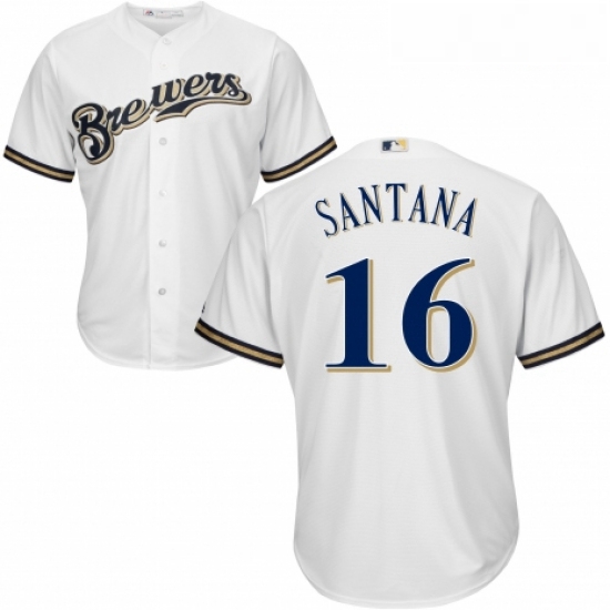 Youth Majestic Milwaukee Brewers 16 Domingo Santana Authentic Navy Blue Alternate Cool Base MLB Jers