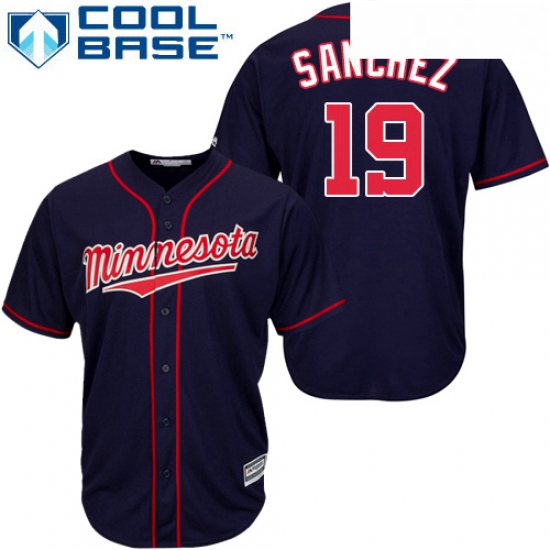 Youth Majestic Minnesota Twins 19 Anibal Sanchez Authentic Navy Blue Alternate Road Cool Base MLB Je