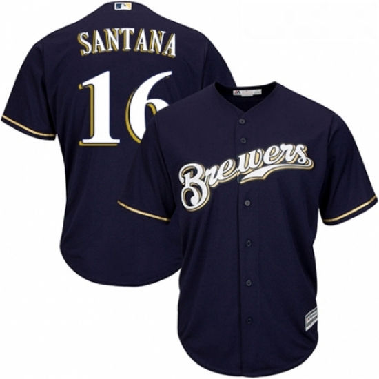 Youth Majestic Milwaukee Brewers 16 Domingo Santana Replica White Alternate Cool Base MLB Jersey