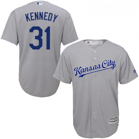 Youth Majestic Kansas City Royals 31 Ian Kennedy Replica Grey Road Cool Base MLB Jersey