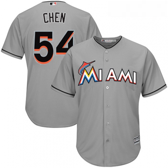 Youth Majestic Miami Marlins 54 Wei Yin Chen Replica Grey Road Cool Base MLB Jersey