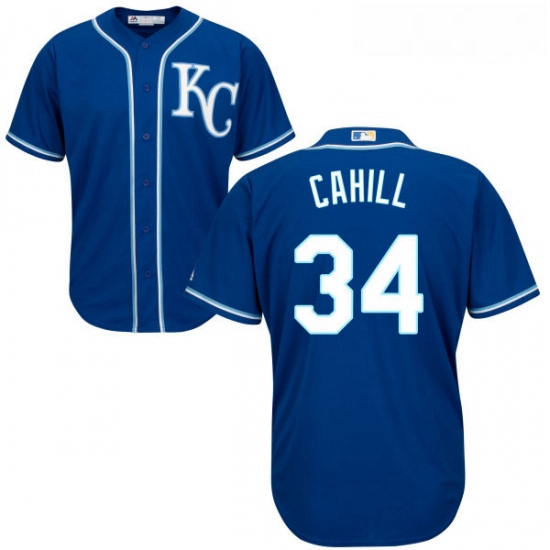 Youth Majestic Kansas City Royals 34 Trevor Cahill Authentic Blue Alternate 2 Cool Base MLB Jersey