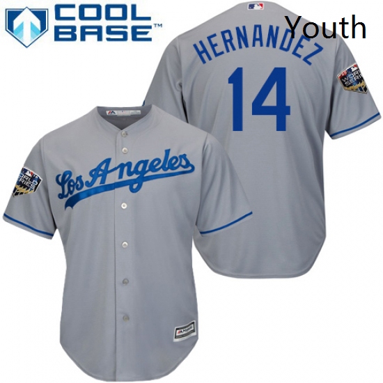 Youth Majestic Los Angeles Dodgers 14 Enrique Hernandez Authentic Grey Road Cool Base 2018 World Ser