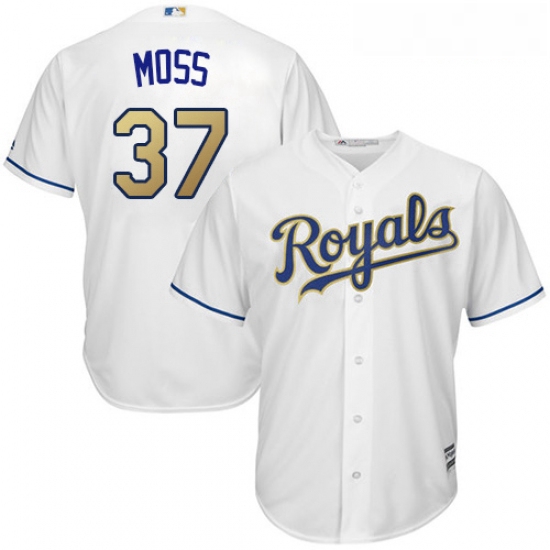 Youth Majestic Kansas City Royals 37 Brandon Moss Authentic White Home Cool Base MLB Jersey