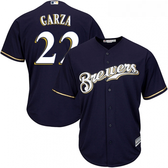 Youth Majestic Milwaukee Brewers 22 Matt Garza Authentic Navy Bl