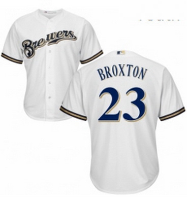 Youth Majestic Milwaukee Brewers 23 Keon Broxton Authentic Navy Blue Alternate Cool Base MLB Jersey