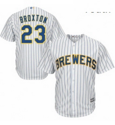 Youth Majestic Milwaukee Brewers 23 Keon Broxton Authentic White Home Cool Base MLB Jersey