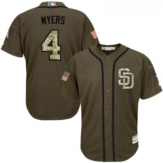 Youth Majestic San Diego Padres 4 Wil Myers Authentic Green Salute to Service Cool Base MLB Jersey