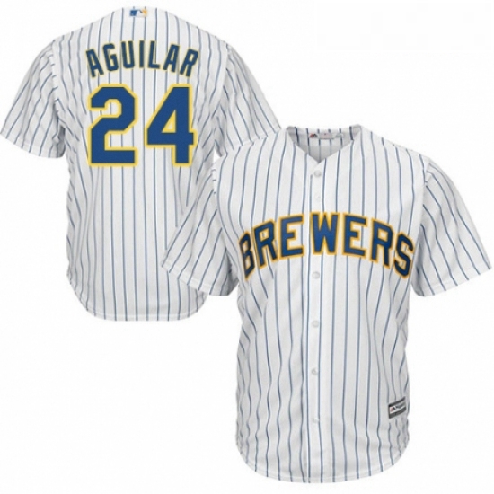 Youth Majestic Milwaukee Brewers 24 Jesus Aguilar Authentic Whit
