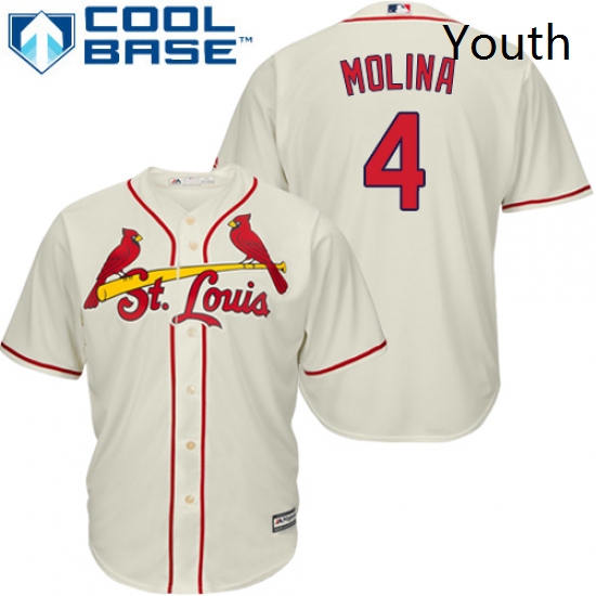 Youth Majestic St Louis Cardinals 4 Yadier Molina Replica Cream Alternate Cool Base MLB Jersey