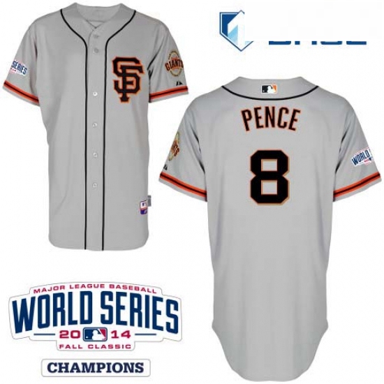 Youth Majestic San Francisco Giants 8 Hunter Pence Authentic Grey Road 2 Cool Base w2014 World Serie