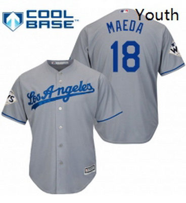 Youth Majestic Los Angeles Dodgers 18 Kenta Maeda Authentic Grey Road 2017 World Series Bound Cool B