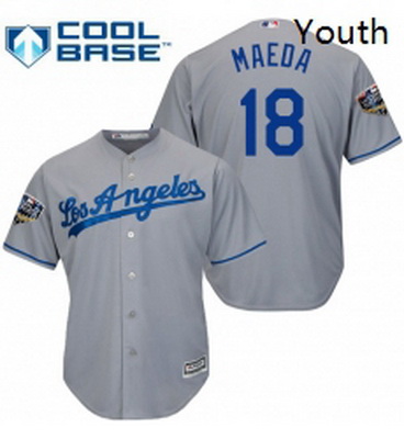 Youth Majestic Los Angeles Dodgers 18 Kenta Maeda Authentic Grey Road Cool Base 2018 World Series ML