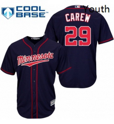 Youth Majestic Minnesota Twins 29 Rod Carew Authentic Navy Blue Alternate Road Cool Base MLB Jersey