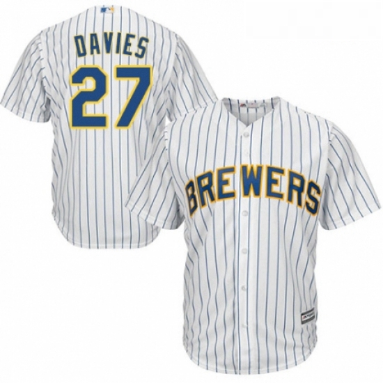 Youth Majestic Milwaukee Brewers 27 Zach Davies Authentic White Home Cool Base MLB Jersey