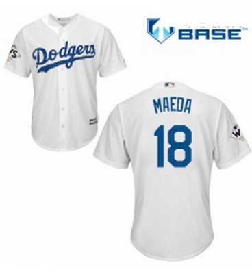 Youth Majestic Los Angeles Dodgers 18 Kenta Maeda Authentic White Home 2017 World Series Bound Cool 