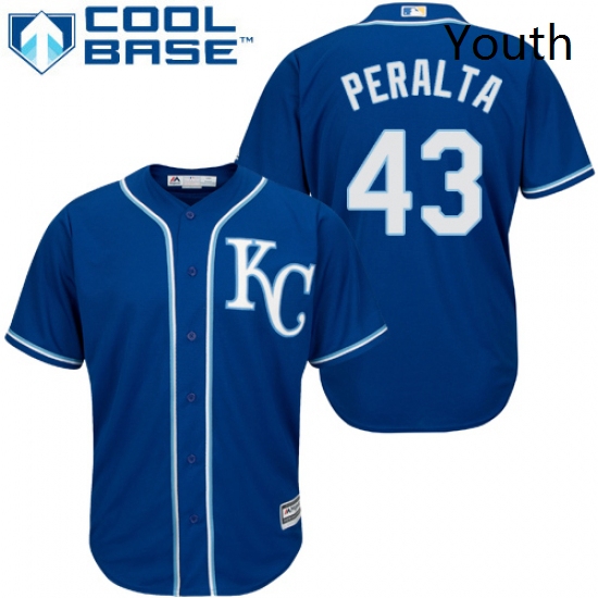 Youth Majestic Kansas City Royals 43 Wily Peralta Authentic Blue Alternate 2 Cool Base MLB Jersey