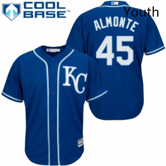 Youth Majestic Kansas City Royals 45 Abraham Almonte Authentic Blue Alternate 2 Cool Base MLB Jersey