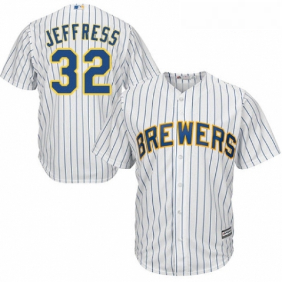 Youth Majestic Milwaukee Brewers 32 Jeremy Jeffress Replica White Home Cool Base MLB Jersey