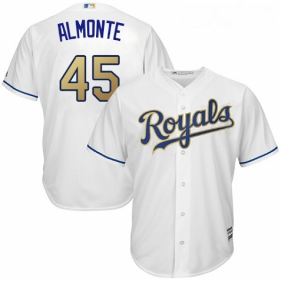 Youth Majestic Kansas City Royals 45 Abraham Almonte Authentic White Home Cool Base MLB Jersey