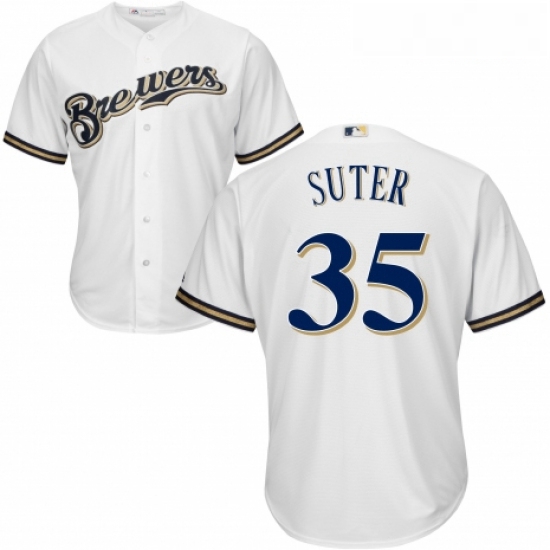 Youth Majestic Milwaukee Brewers 35 Brent Suter Replica Navy Blue Alternate Cool Base MLB Jersey