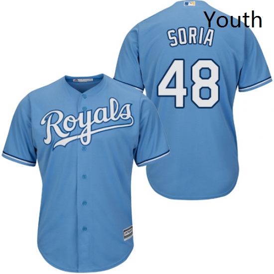 Youth Majestic Kansas City Royals 48 Joakim Soria Authentic Light Blue Alternate 1 Cool Base MLB Jer