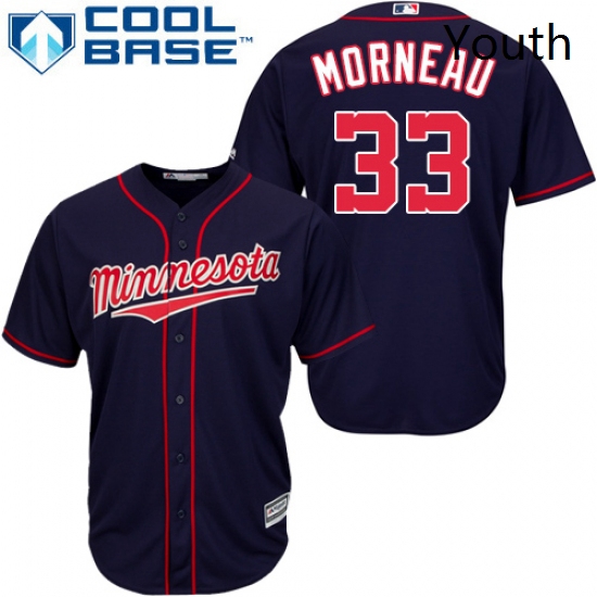 Youth Majestic Minnesota Twins 33 Justin Morneau Replica Navy Blue Alternate Road Cool Base MLB Jers