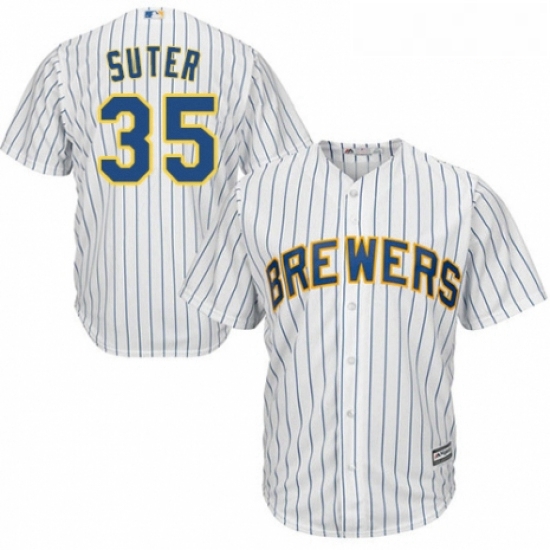 Youth Majestic Milwaukee Brewers 35 Brent Suter Replica White Home Cool Base MLB Jersey