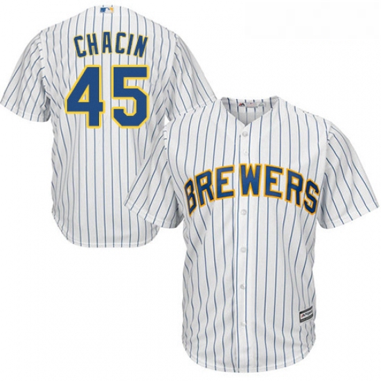 Youth Majestic Milwaukee Brewers 45 Jhoulys Chacin Authentic White Alternate Cool Base MLB Jersey