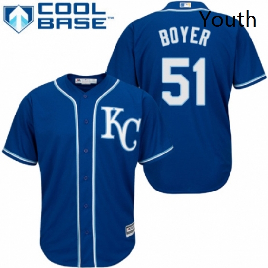 Youth Majestic Kansas City Royals 51 Blaine Boyer Authentic Blue Alternate 2 Cool Base MLB Jersey