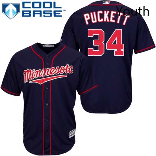 Youth Majestic Minnesota Twins 34 Kirby Puckett Replica Navy Blue Alternate Road Cool Base MLB Jerse