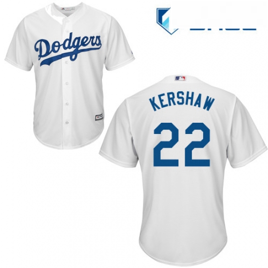 Youth Majestic Los Angeles Dodgers 22 Clayton Kershaw Replica White Home Cool Base MLB Jersey