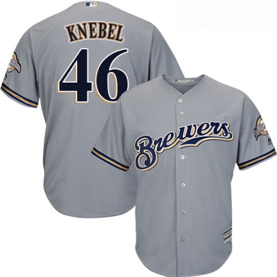 Youth Majestic Milwaukee Brewers 46 Corey Knebel Replica Grey Road Cool Base MLB Jersey