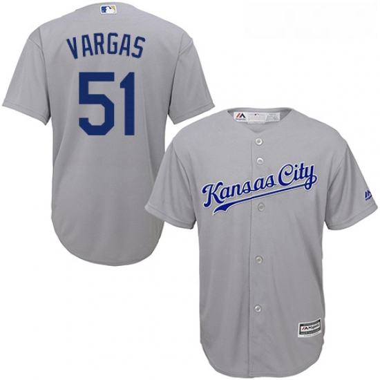 Youth Majestic Kansas City Royals 51 Jason Vargas Authentic Grey Road Cool Base MLB Jersey