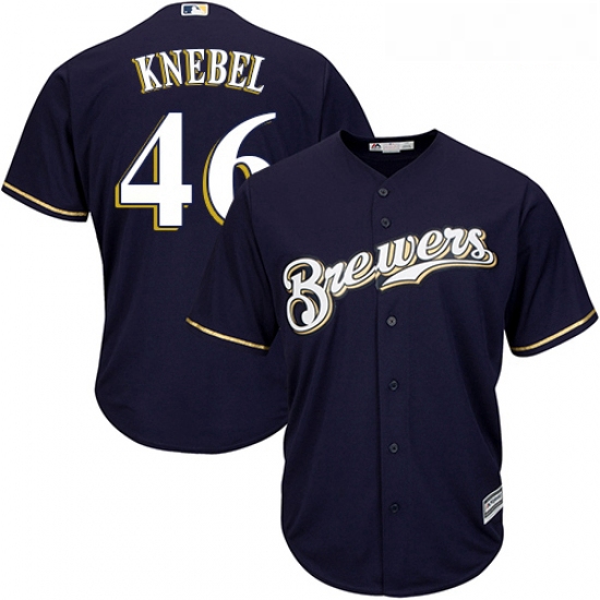 Youth Majestic Milwaukee Brewers 46 Corey Knebel Replica Navy Blue Alternate Cool Base MLB Jersey