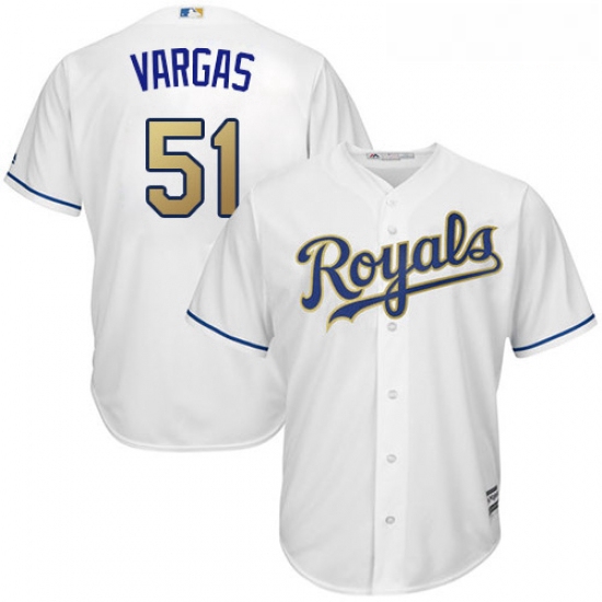 Youth Majestic Kansas City Royals 51 Jason Vargas Authentic White Home Cool Base MLB Jersey