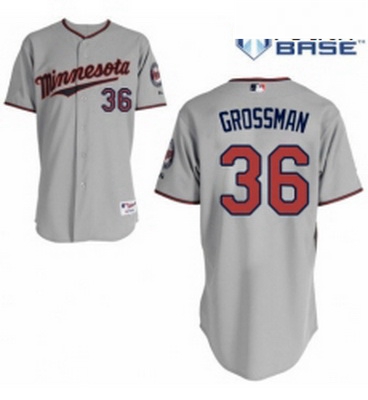 Youth Majestic Minnesota Twins 36 Robbie Grossman Replica Grey Road Cool Base MLB Jersey