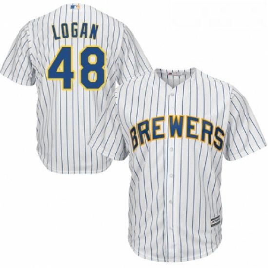 Youth Majestic Milwaukee Brewers 48 Boone Logan Authentic White Home Cool Base MLB Jersey