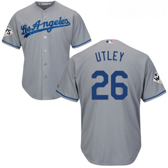 Youth Majestic Los Angeles Dodgers 26 Chase Utley Authentic Grey Road 2017 World Series Bound Cool B