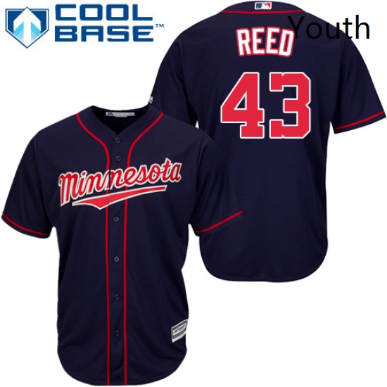 Youth Majestic Minnesota Twins 43 Addison Reed Authentic Navy Blue Alternate Road Cool Base MLB Jers