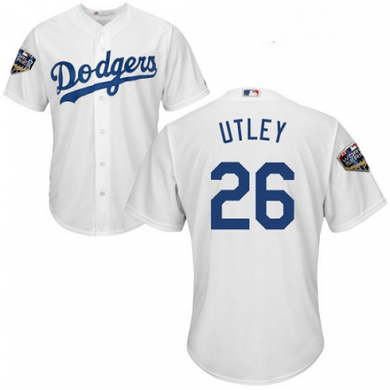 Youth Majestic Los Angeles Dodgers 26 Chase Utley Authentic White Home Cool Base 2018 World Series M