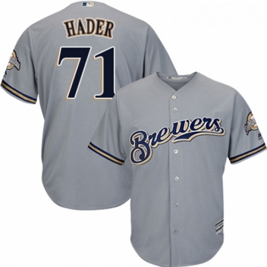 Youth Majestic Milwaukee Brewers 71 Josh Hader Authentic Grey Road Cool Base MLB Jersey