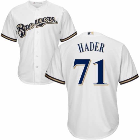 Youth Majestic Milwaukee Brewers 71 Josh Hader Authentic Navy Blue Alternate Cool Base MLB Jersey