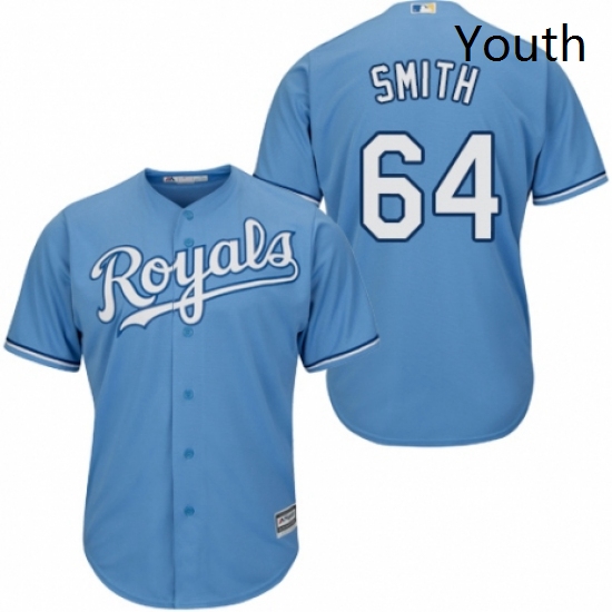 Youth Majestic Kansas City Royals 64 Burch Smith Authentic Light Blue Alternate 1 Cool Base MLB Jers