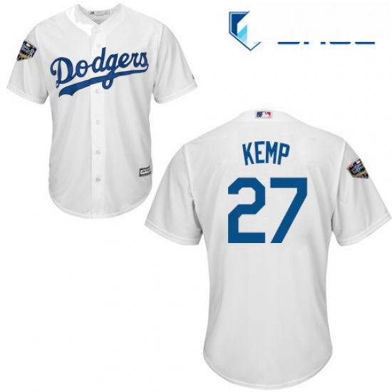 Youth Majestic Los Angeles Dodgers 27 Matt Kemp Authentic White Home Cool Base 2018 World Series MLB