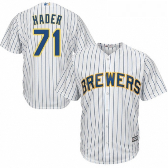 Youth Majestic Milwaukee Brewers 71 Josh Hader Replica White Home Cool Base MLB Jersey